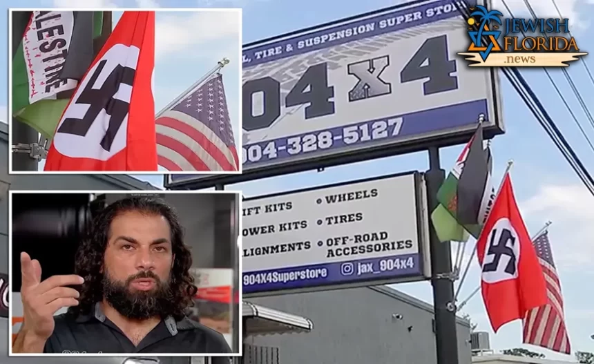 Florida tire shop flies Nazi flag to protest ‘modern-day holocaust’ in Gaza — and owner insists it isn’t antisemitic