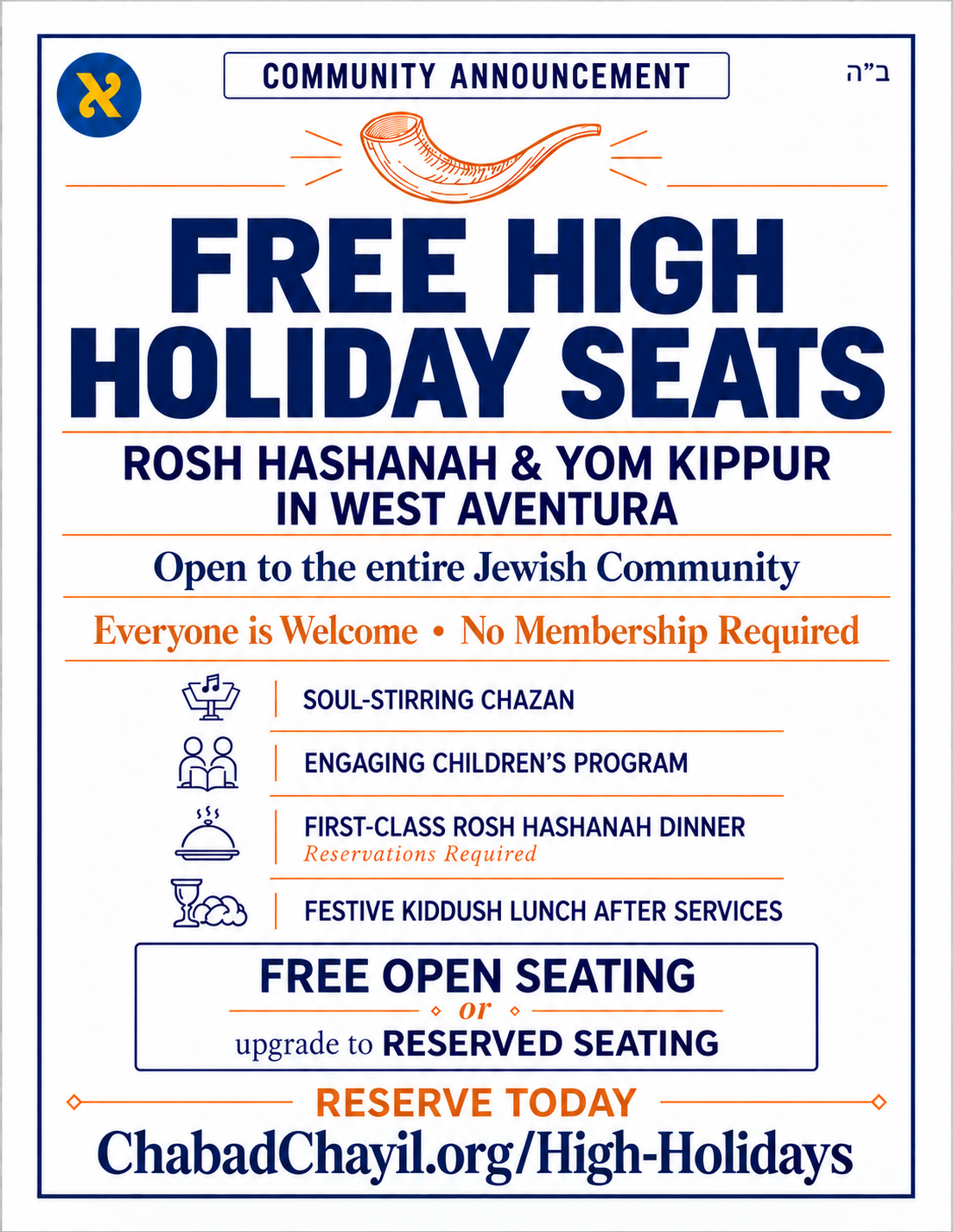 High Holiday Services at AWK-8 Auditorium - Open to All