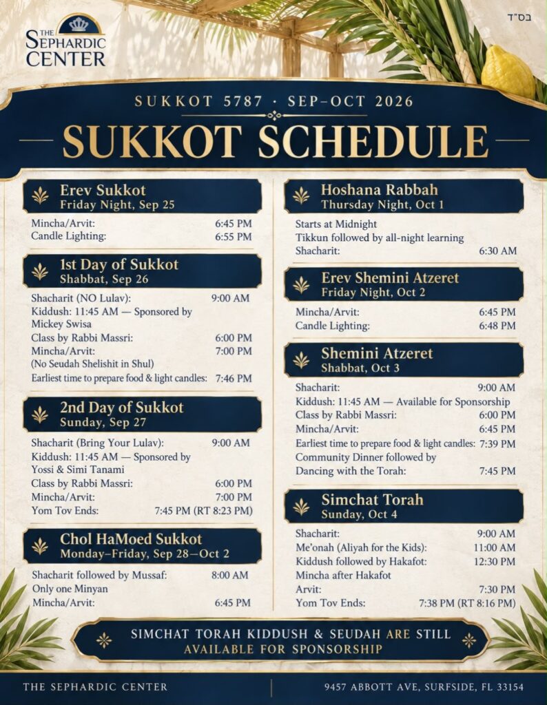 Sukkot 5787 • Schedule (Sep–Oct 2026)