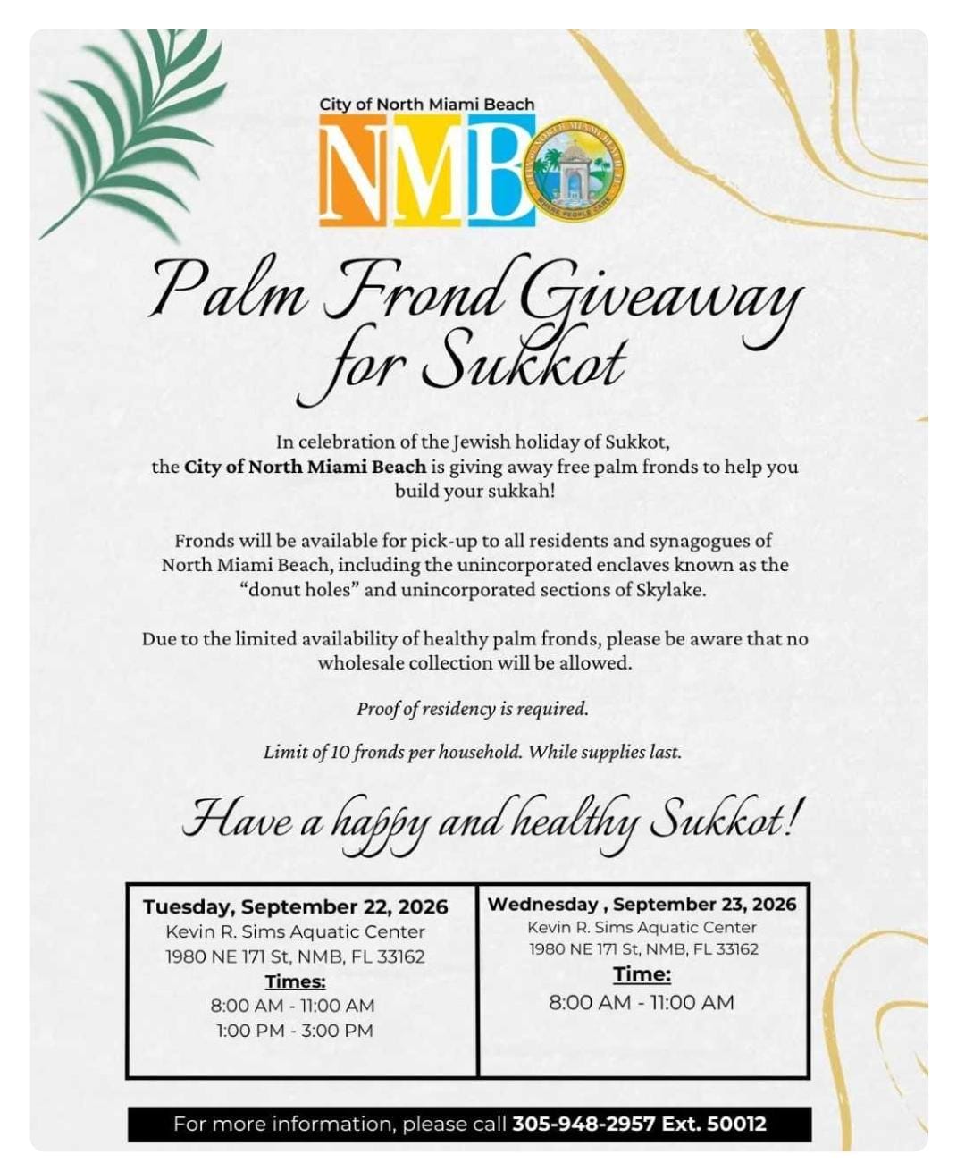 Palm Frond Giveaway for Sukkot 2026
